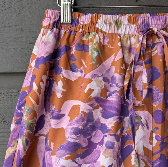 NWOT ACOA Abstract Tropical Floral Wide Leg Palazzo Pant Small Purple Terracotta - Picture 2 of 7